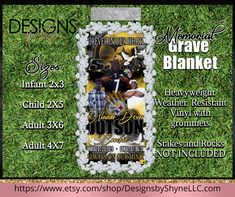 an advertisement for the memorial grave blanket is shown in front of green grass and rocks