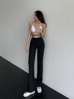 Black Tie Waist Pants | Jennie - BlackPink L Mid-rise Black Summer Pants, Black Mid-rise Summer Pants, Black High Rise Summer Pants, Mid-rise Pants For Summer Night Out, Summer Mid-rise Pants For Night Out, Black Mid-rise Party Pants, Black Mid-rise Pants For Party, Low Waisted Pants, Fashion Chingu