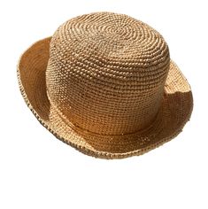 "French Market Hat. Crochet Straw Sun Hat handmade from natural raffia with adjustable brim can be styled up or down. A real classic French style hat for any occasion.  🌀Natural organic raffia hat 🌀Adjustable with tie  🌀Casual Provence style  🌀Lightweight and easy to pack for travel One Size, adjust using raffia tie. Inner circumference: Short brim. Head size or crown 23-24\" or 59-60 cm max. Size across including short brim approx:   10\" or 26cm Raffia Straw Crafted from 100% natural organ Pack For Travel, Hat French, Straw Crafts, Straw Bucket Hat, Classic French Style, Raffia Hat, Style Français, Provence Style, Metal Fish