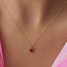 14k Gold Vintage Heart NecklaceDetailsAvailable in 14k Gold, 14k Rose Gold, and 14k White GoldTotal Weight: 1.12 GrColor Selection: Yellow, Rose, WhiteChain: 14k Gold and 45 cm (18 inches) *Model in the photo wears 18 inches (45 cm) chain.GiftingEach design will arrive artfully presented in our branded gift boxes wrapped in a signature ribbon. Production & Delivery Production: 5 - 7 business days Delivery: 1 - 3 business days worldwide via Express Delivery We’re here to help with style advice, a Vintage Heart Necklace, Red Heart Necklace, Candle Table, Style Advice, Gold Heart Necklace, Fancy Jewelry, Vintage Heart, Body Jewellery, Gold Enamel