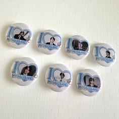 six badges with the words i love u s h and elvis presley in blue on them