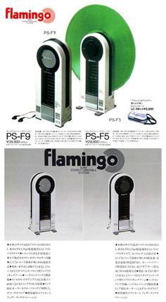 an advertisement with two different types of electronic devices in it's display case, and the words flamingo on each side