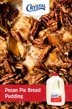 pecan pie bread pudding is shown in this advertisement