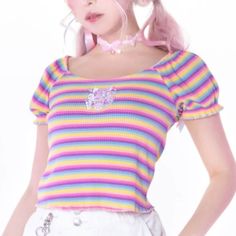 New, Never Worn. In Perfect Condition Besides The Tag Falling Off Slightly As Shown. Rainbow Crop Top, Neon Aesthetic, Pretty Clothes, Simple Trendy Outfits, Blue Outfit, Drones, Nyx, Random Things, Pretty Outfits