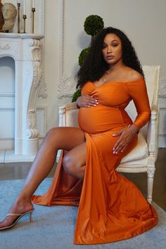 Naomi Orange Maternity Gown Orange Maternity Dress, White Maternity Gown, Maternity Occasion Wear, Pink Maternity Gown, Maternity Shoot Dresses, Maternity Evening Gowns, Lace Maternity Gown, Baby Shower Gown, Rose Gown