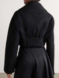 ALAÏA Cropped wool jacket | NET-A-PORTER Elegant Wool Cropped Jacket For Fall, Structured Wool Outerwear, Modern Wool Cardigan For Work, Chic Tailored Wool Cropped Jacket, Elegant Wool Cropped Jacket For Winter, Modern Long Sleeve Outerwear With Structured Boning, Tailored Wool Cropped Jacket For Winter, Luxury Long Sleeve Cropped Jacket For Work, Formal Long Sleeve Wool Cropped Jacket