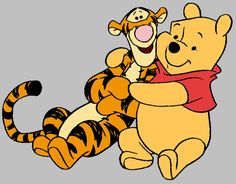 winnie the pooh and tigger hug each other on their back with one hand