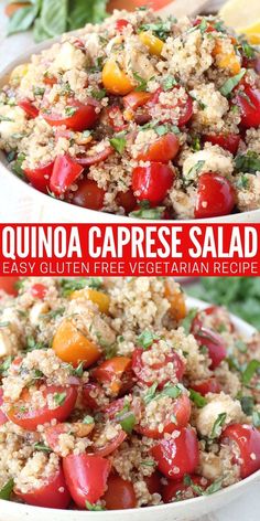 cooked quinoa cherry tomato and mozzarella salad in bowl Quinoa Caprese, Lemon Herb Salmon, Flavorful Quinoa, Herb Salmon, Salad Recipes Gluten Free, Herb Dressing, Italian Lunch, Salad Recipes Lunch, Caprese Salad Recipe