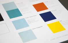 an image of color swatches on a paper with the names and colors below them