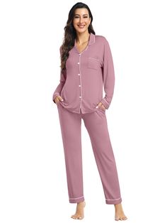 PRICES MAY VARY. 【Ultra Soft & High Quality】: YOPUGEE womens pajama sets made of high quanlity modal fabric.It has good moisture absorption, soft, comfortable to wear health,our womens modal pajamas do not shrink, are durable and wrinkle-resistant. It will makes you comfy all day long. 【Long Sleeve Button Up Top】: Womens long sleeve button up pajama shirts have chest pocket, notch collar and button front design. This loose fitting comfy sleepwear featuring classic loungewear styles. The button d Modal Pajamas, Classic Loungewear, Comfy Sleepwear, Button Up Pajamas, Womens Pajama, Loungewear Fashion, Pajama Lounge, Comfy Pjs, Modal Fabric