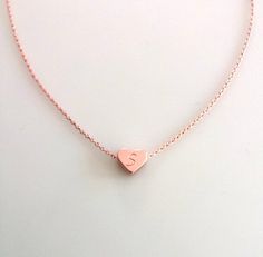 Rose Gold Initial Necklace, Chistmas Gift, Rose Gold Heart Necklace, Rose Gold Initial, Heart Charm Necklace, Heart Rose, Christmas Necklace, Detailed Jewelry, Initial Necklace Gold