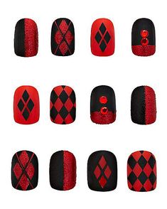 Dc Comics Nail Art, Harley Quinn Nails Acrylic, Harley Quinn Nails Designs, Harley Quinn Nail Art, Harley Nails