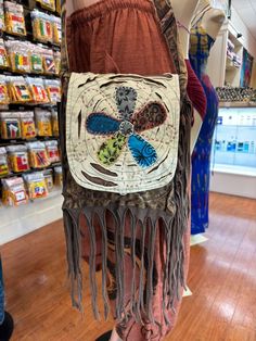 a woman's handbag is displayed in a store