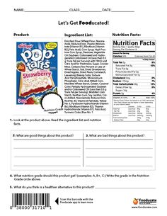 the nutrition information sheet is shown for students to use on their food and drink menus