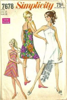 Simplicity 7678, Misses' Dress: The A-line dress with dart fitting in center front seam has halter-type straps and back zipper. V. 1 has optional rhinestone trim. V. 2 is cut on bias. Size 12 Bust: 34 Waist: 25 1/2 Hip: 36 Copyright: 1968 This pattern is cut and complete. The envelope is tattered. Click on other envelope images for additional pattern details. ★ ★ ★ ★ ★ ★ ★ ★ ★ ★ ★ ★ ★ ★ ★ ★ ★  Click below to view more patterns in my shop: http://www.etsy.com/shop/mbchills Cocktail Dress Patterns, Mod Dress 60s, A Line Cocktail Dress, Robes Vintage, Miss Dress, Simplicity Sewing, Cocktail Evening Dresses, Simplicity Sewing Patterns, Sewing Pattern Sizes