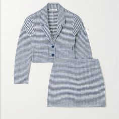 Reformation Elton Gingham Linen Cropped Blazer And Mini Skirt Set Size 2 Brand New With Tags And Packaging, Unworn. No Longer Sold On Website. Includes Both Skirt And Jacket. Blazer With Skirt, Senegal Fashion, Light Blue Blazer, Fitted Mini Skirt, Reformation Clothing, Gingham Linen, Mini Skirt Set, Blue Mini Skirt, Linen Crops