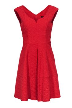 Current Boutique-Nanette Lepore - Red Scalloped Textured Fit & Flare Dress Sz 8 Nanette Lepore, Classic Dress, Size 8 Dress, Fit Flare Dress, Fit & Flare, Scoop Neckline, Flare Dress, Day Dresses, Fit And Flare