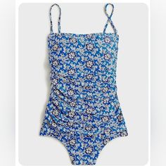 J.Crew Women's Ruched Bandeau One-Piece Swimsuit, Size 24 It Comes With Removable Straps That Make Unflattering Tan Lines Pretty Much Impossible And A Bright, Bloom-Filled Print. Printed Fitted Bandeau Swimwear, Fitted Printed Bandeau Swimwear, Fitted Floral Print Strapless Swimwear, Strapless Fitted Floral Print Swimwear, Fitted Strapless Floral Print Swimwear, Fitted Strapless Tankini For Spring, Strapless Spring Tankini, Strapless Fitted Spring Tankini, Casual Fitted Bandeau Swimwear