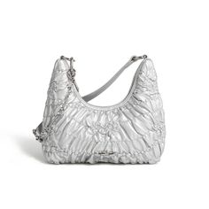 Silvery Shoulder Commuter Handbag Nylon Shoulder Bag With Adjustable Strap And Top Handle, Nylon Top Handle On-the-go Bag, Nylon Shoulder Bag With Top Handle For Daily Use, Nylon Top Handle Bag For On-the-go, Nylon Top Handle Shoulder Bag For Daily Use, On-the-go Nylon Top Handle Bag, Luxury Nylon Crossbody Bag, Nylon Tote Shoulder Bag With Removable Pouch, Nylon Top Handle Bag For Daily Use