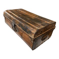 an old wooden trunk is shown on a white background