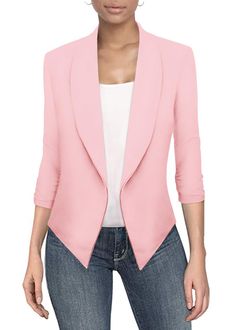 PRICES MAY VARY. VERSATILE WORKWEAR: The Women's Casual Work Office Elegant Blazer Jacket is a versatile piece tailored for the professional setting, seamlessly transitioning from the office to casual outings. OPEN FRONT DESIGN: The open front style of the blazer adds a modern and relaxed touch to the traditional office attire, making it easy to wear and layer over different tops for a polished look. ELEGANT TAILORING: The blazer is tailored with precision, featuring elegant lines and a flatteri Lightweight Open Front Cardigan, Cardigan Blazer, Open Front Blazer, Fashion Business Casual, Pink Blazer, Womens Casual, Casual Work, T Shirt Diy, Blazer Fashion