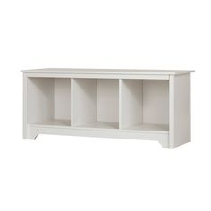 a white bookcase with four shelves on each side