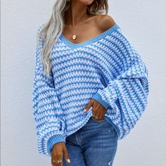 Brand New, Boutique Item. Relaxing Loose Fit Sweater, Balloon Sleeve Design. Size S: Bust Pit To Pit 22”, Sleeve 17.5”, Length 24”. Size M: Bust Pit To Pit 23”, Sleeve 18”, Length 24.5”. Size L: Bust Pit To Pit 24”, Sleeve 18.5”, Length 25”. Size Xl: Bust Pit To Pit 25”, Sleeve 19”, Length 25.5”. Fast Shipper, Same/Next Day Shipping. Bundle To Save On Trendy Dress Top Cardigan Sweater Jacket Vest Leggings Jewelries Accessories Swimwear Bikini And More! Enjoy These Styles If You Like Bohemian Free People, Zara, Anthropology, Madewell, Lucky Brand, Etc. Cozy Womens Sweaters, Striped Knitwear, Tops For Women Casual, Lantern Sleeve Sweater, Plus Size Pullover, Puff Sleeve Sweater, Acrylic Sweater, Plus Size Sweaters, Hangzhou