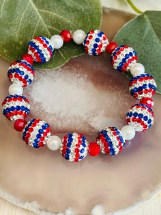 Red Round Beads Bracelets For 4th Of July, Patriotic White Stretch Bracelet, Patriotic White Stretch Bracelet With Round Beads, Beaded Bracelet For 4th Of July, Red Beaded Bracelets For 4th Of July, Independence Day Red Beaded Bracelets, Independence Day Red Beaded Bracelets With Round Beads, Multicolor Round Beads Bracelet For 4th Of July, Multicolor Beaded Bracelets For 4th Of July