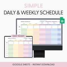 two computer screens with the text, simple daily and weekly schedule on each one screen