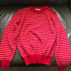 Red Stripped Sweater, Size Medium Brand New With Tags Red Retro Winter Tops, Retro Red Tops For Winter, Vintage Red Top For Winter, Vintage Red Tops For Winter, Retro Red Cotton Sweater, Red Retro Sweater For Spring, Retro Red Sweater For Spring, Vintage Red Sweater For Spring, Red Striped Sweater