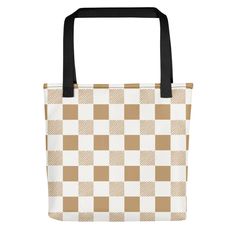 Camel & Cream Checkered Tote Bag – Lilli & Yve Checkered Tote Bag, Fabric Designs, Fabric Bag, Free Shopping, Fanny Pack, Hands Free, Natural Cotton, Camel, Fabric Design