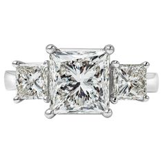 three stone princess cut diamond ring in 18k white gold with 0 50 carat princess cut diamonds