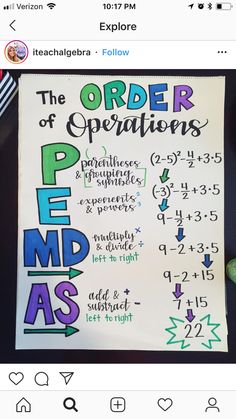 the order of operations is written on a poster