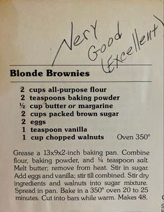 a recipe for brownies with instructions on how to make them