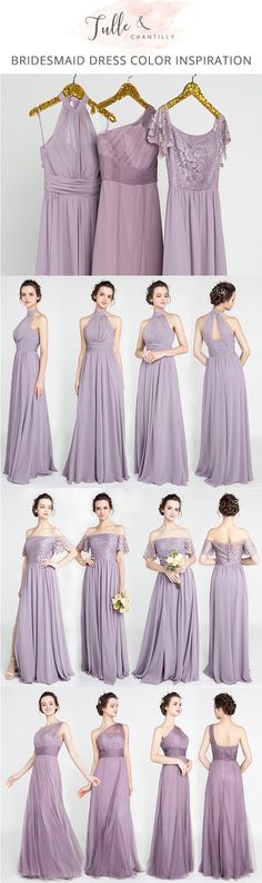 the bridesmaid dresses are all in different colors and sizes, but they have no sleeves