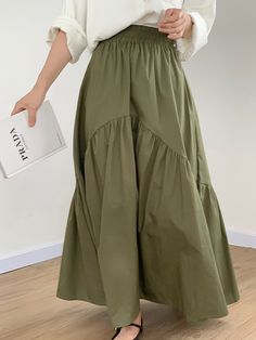 Casual Patchwork Skirt, Casual Patchwork Flared Skirt, Spring Patchwork Flared Skirt, Casual Patchwork Flared Skirt Bottoms, High Waist Khaki Skirt For Spring, Casual Khaki Maxi Skirt For Spring, Casual Long Patchwork Skirt, Casual Patchwork Skirt For Spring, Casual Tiered Patchwork Skirt