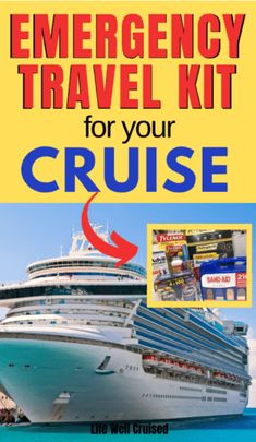 the emergency travel kit for your cruise is shown in red and blue with an arrow pointing to