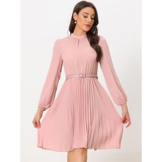 With a pleated front and swing hem details, this midi dress is designed for your elegant wearing style. Suitable for work, office, business, career, leisure, casual, shopping, daily wear, etc. Pair it with high heels and pretty bags for a stylish look. This casual beach dress has a high-waist design and an exquisite belt that allows you to adjust the tightness freely. Elegant Belted Pleated Dress For Formal Occasions, Chic Pleated Dress With Solid Color, A-line Midi Dress With Pleated Hem For Office, Office A-line Midi Dress With Pleated Hem, A-line Midi Dress With Pleated Waist For Work, Elegant Pleated Back Midi Dress For Work, Classic A-line Pleated Dress For Office, Semi-formal A-line Pleated Dress With Pleated Hem, Elegant Spring Belted Pleated Dress