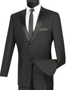 Unleash your inner James Bond with this Black Slim Fit Tuxedo from the ChicCovenant Collection. Made from luxurious wool-feel fabric, this single-breasted tuxedo with 2 buttons and side vents is nothing short of a showstopper. Flat-front pants complete the stylish ensemble. If you're usually a Regular Fit, consider sizing up. Featuring: Luxurious Wool Feel: For ultimate comfort. 2-Button Single Breasted: Timeless yet modern. Side Vents: Comfort meets style. Slim Fit: Tailored to perfection. Soli