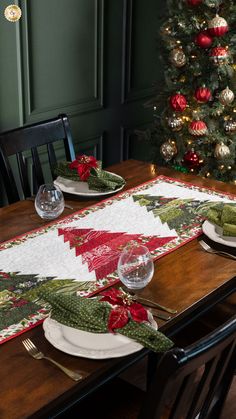 Add a touch of the great outdoors to your table with the delightful Tree Farm Table Runner. Designed by Gina Martin and recolored by Shabby Fabrics using the lovely Pine Valley collection from Moda Fabrics, the creative layout of this pattern yields two rows of trees, a fun illusion that will brighten up your dining room this holiday season.