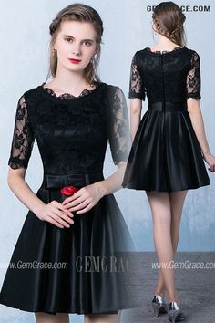 10% off now|Free shipping world-wide. Black Lace Satin Aline Party Dress With Lace Sleeves at GemGrace. Click to learn our pro custom-made service for wedding dress, formal dress. View #BridalPartyDresses for more ideas. Black Satin Dress For Night Out During Prom Season, Evening Satin Dress With Lace Sleeves, Formal A-line Lace Dress With Lace Sleeves, Elegant Satin Dress With Lace Sleeves, Satin Dresses With Lace Sleeves, A-line Party Dress With Lace Patchwork, Satin Evening Dress With Lace Patchwork, Party A-line Dress With Lace Patchwork, Wedding Dresses In Satin With Contrast Lace