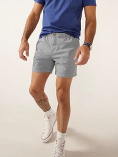 Our Original casual short that redefined the meaning of proper length shorts. These bad boys are kind of a big deal: they're made from our fanciest, most-technologically-advanced stretch casual fabric for the ultimate in movability and flexibility. They even feature an elastic waistband and an updated (read: improved, more comfortable) fit. Nothing will make your thighs look as good as these. Fabric: 98% cotton / 2% spandex Machine Wash Cold, Tumble Dry Low | Chubbies The Misty Breezes 5.5" Inse Roundhouse Kick, Spandex Shorts, Stretch Shorts, Weekend Wear, Big Deal, The Meaning, Dusty Blue, Happy Hour, Cotton Spandex