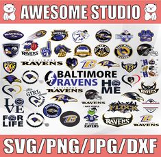 the baltimore ravens football team logos are displayed on a checkered background, with different colors and