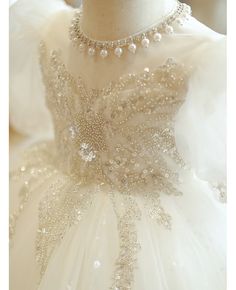 Get 10% off now! Buy quality white tulle toddler flower girl dress with pearls bubble sleeves at cheap price online. Free stable shipping and pro custom service since 2009. Elegant Tulle Princess Dress With Pearl Embroidery, White Tulle Pageant Dress, Elegant Princess Dress With Pearl Embroidery And Tulle, White Embellished Princess Dress For Wedding, White Princess Dress With Pearl Embroidery, White Embellished Ball Gown For Pageant, Elegant Embellished Tutu Dress For Wedding, Princess Style Embellished Tutu Dress For Wedding, Princess Style Embellished Wedding Tutu Dress