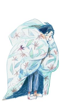 a drawing of a woman in a kimono with dragonflies on her coat and pants