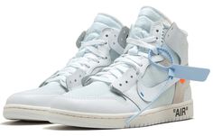 The Air Jordan 1 NRG is a reimagination of the classic Air Jordan 1. Designed by Virgil Abloh, it features a premium white leather and mesh upper with deconstructed Swoosh branding and blue detailing. The Wings logos on the ankles add a touch of nostalgia, while the black “AIR” lettering on the midsole and the orange tabs complete the look. Logo Wings, Jordan 1 Off White, White Jordans, Exclusive Sneakers, Fashion Vocabulary, Wings Logo, Sneaker Release, Nike Dunk High, Air Jordan 1 Retro High