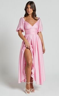 Spring Outfits | Showpo USA Pink V-neck Dress With Gathered Sleeves, Basic Black Dress, Neon Outfits, Spring Maxi Dress, Bachelorette Dress, Navy Bridesmaid Dresses, Wardrobe Edit, Long Sleeve Knit Dress, Sparkle Dress