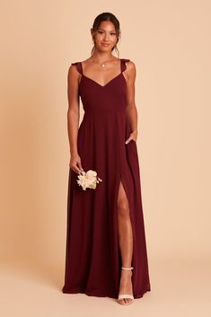 Fall for this airy chiffon bridesmaid dress in Cabernet complete with a bow in the back and flutter cap sleeves. Float down the aisle in this airy bridesmaid dress with flutter-y chiffon sleeves, all wrapped up with a delicate bow in the back. | Cabernet Bridesmaid Dress Chiffon Size 1X | Birdy Grey Doris Scoop Neck Bridesmaid Dress, Bridesmaid Dress Chiffon, Birdy Grey, Elegant Bridesmaid Dresses, Column Skirt, Dusty Rose Dress, Bridal Party Dresses, Dress Chiffon, Dress Dusty