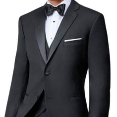 Classic Black 2 Button Notch Tuxedo. Slim Fit. Pants Are A 6 Inch Drop From Coat Size. Classic Formal Tuxedo With Button Closure, Classic Tailored Tuxedo With Button Closure, Classic Tuxedo With Notch Lapel And Button Closure, Classic Tuxedo With Button Closure For Semi-formal Occasion, Classic Semi-formal Tuxedo With Button Closure, Fitted Formal Tuxedo With Button Closure, Fitted Tuxedo With Button Closure For Formal Events, Fitted Tuxedo With Button Closure For Formal Occasions, Black Tuxedo With Notch Lapel And Button Closure