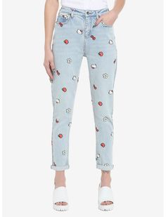 Hello Kitty Icons Mom Jeans Hello Kitty Jeans, Hello Kitty Icons, Sanrio Style, Tall Hoodies, Hello Kitty Pictures, Plus Size Fits, Hello Kitty Collection, Sweaters And Jeans, Red Bow